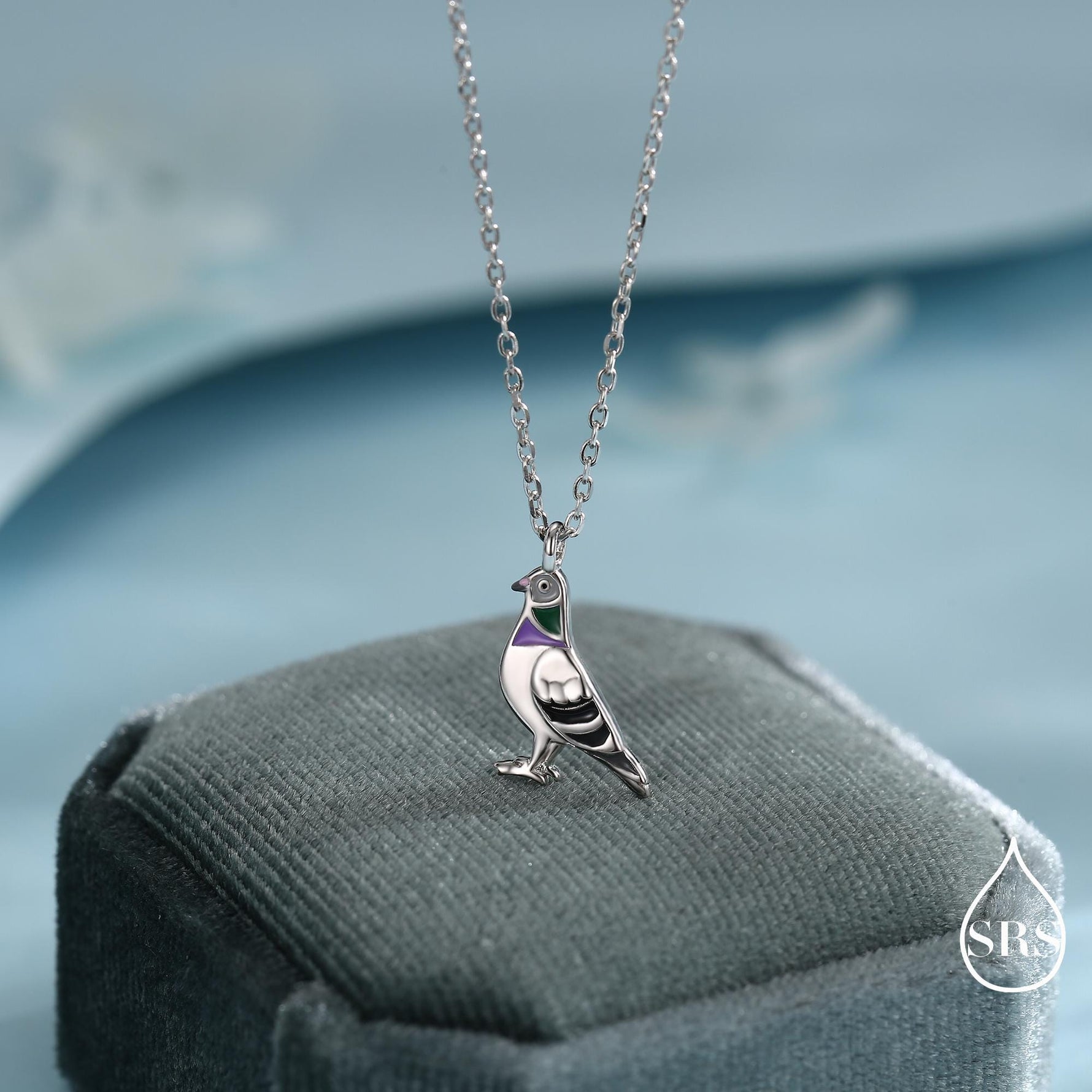 Pigeon Charm Hoops and Pendant Necklace in Sterling Silver, Rhodium Coated Cute Pigeon Necklace and Earrings, Nature Inspired