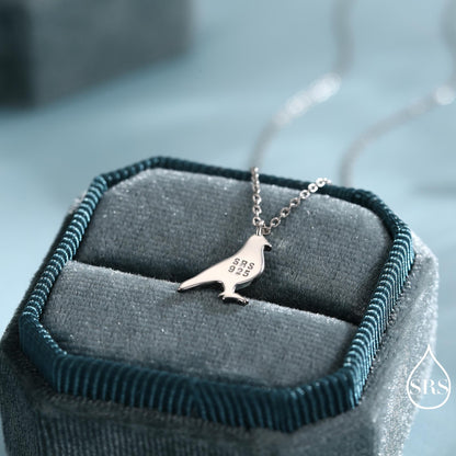 Pigeon Charm Hoops and Pendant Necklace in Sterling Silver, Rhodium Coated Cute Pigeon Necklace and Earrings, Nature Inspired