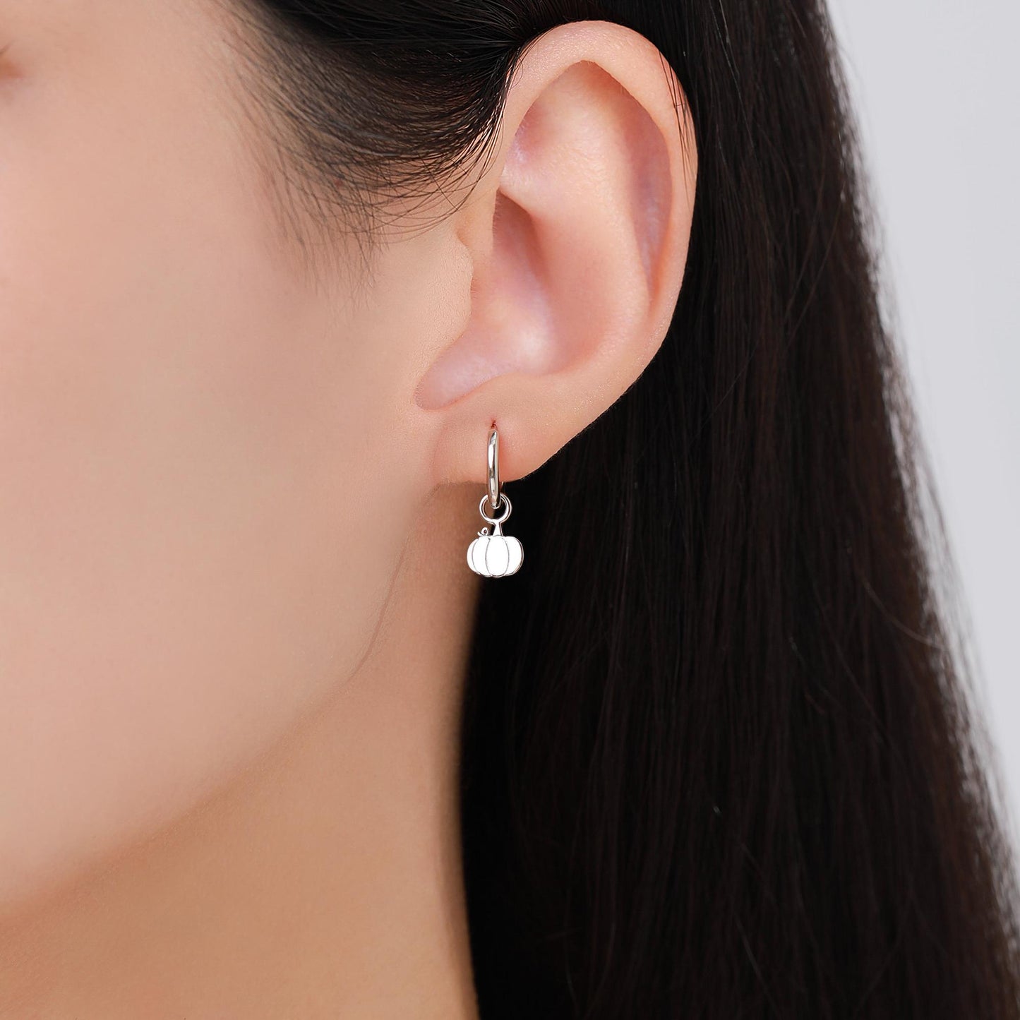 Cute Pumpkin Huggie Hoops Earrings in Sterling Silver, Silver or Gold or Rose Gold Finish, Pumpkin Earrings, Detachable Charms