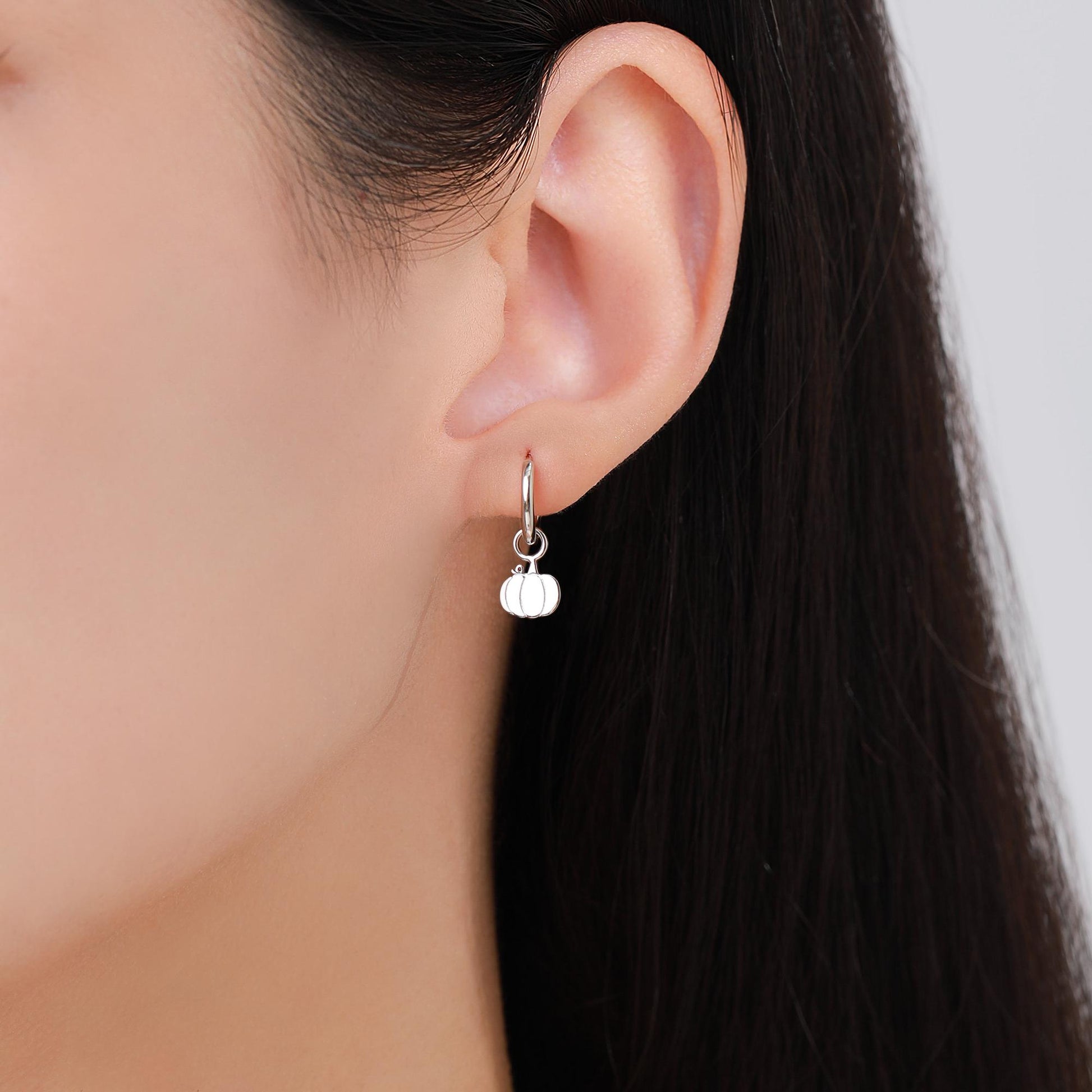 Cute Pumpkin Huggie Hoops Earrings in Sterling Silver, Silver or Gold or Rose Gold Finish, Pumpkin Earrings, Detachable Charms