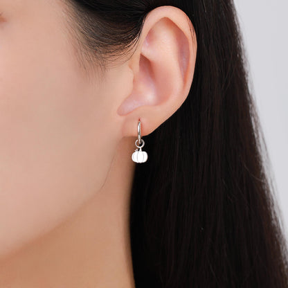 Cute Pumpkin Huggie Hoops Earrings in Sterling Silver, Silver or Gold or Rose Gold Finish, Pumpkin Earrings, Detachable Charms