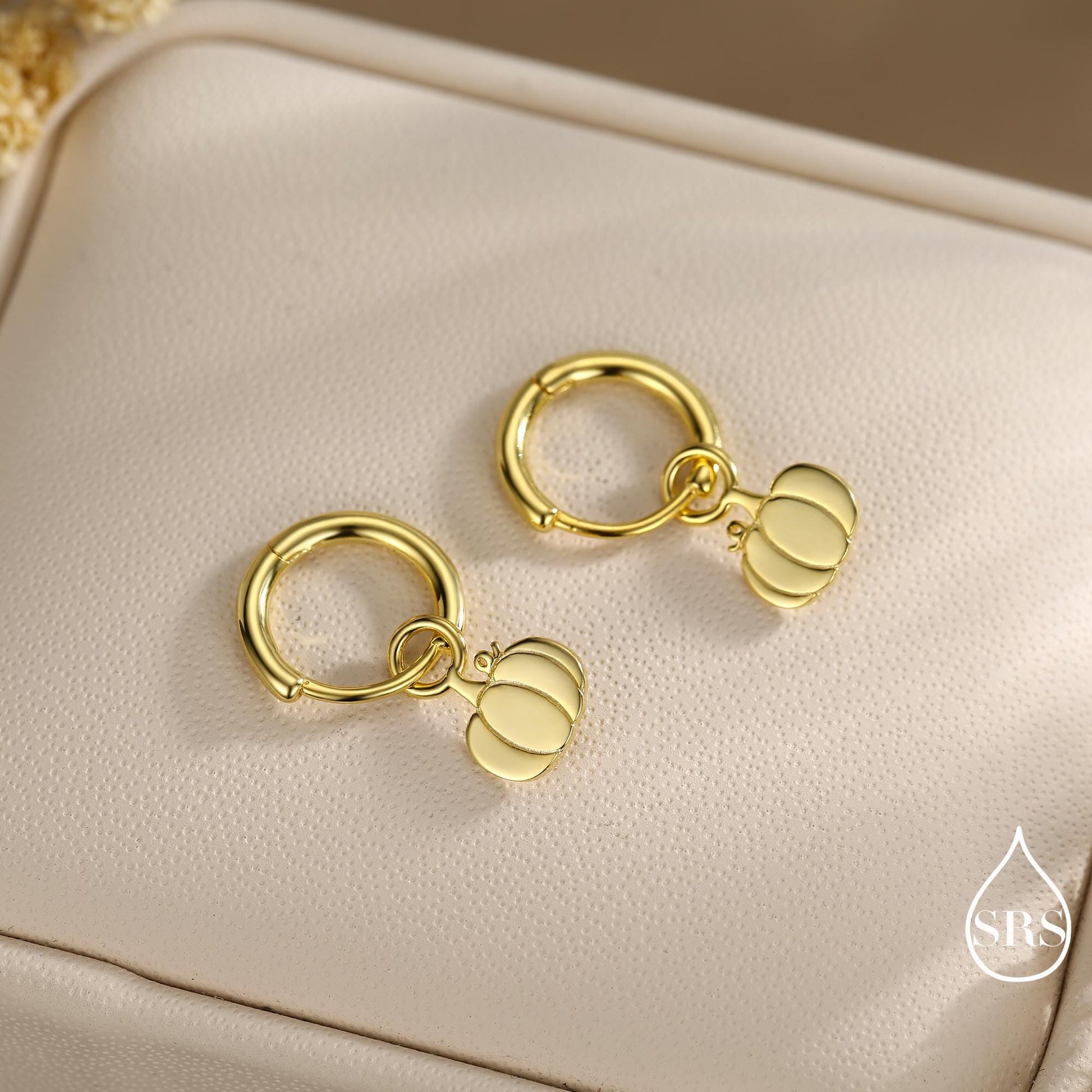 Cute Pumpkin Huggie Hoops Earrings in Sterling Silver, Silver or Gold or Rose Gold Finish, Pumpkin Earrings, Detachable Charms