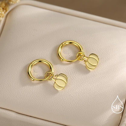 Cute Pumpkin Huggie Hoops Earrings in Sterling Silver, Silver or Gold or Rose Gold Finish, Pumpkin Earrings, Detachable Charms