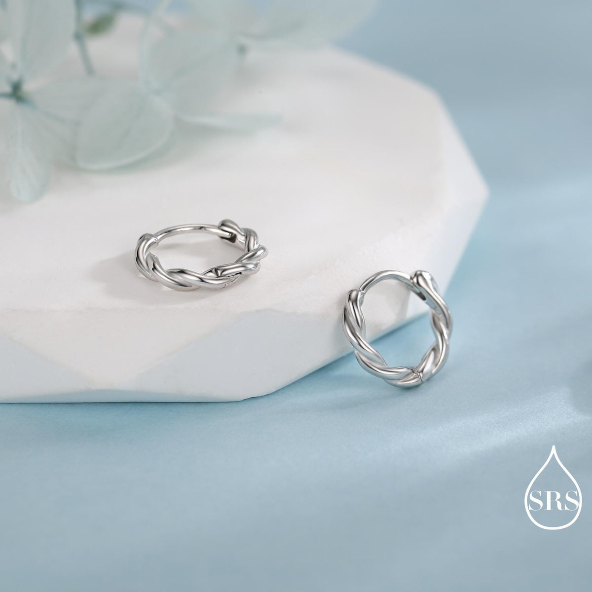 Sterling Silver Dainty Braided Hoop Earrings, 8mm or 10mm, Minimalist and Delicate Twist Rope Hoop Earrings, Silver, Gold, Rose Gold Finish