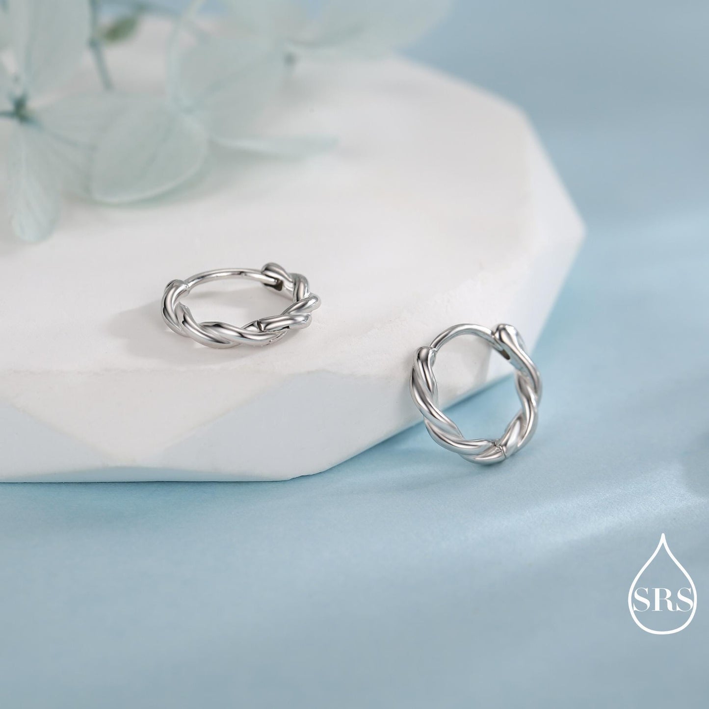 Sterling Silver Dainty Braided Hoop Earrings, 8mm or 10mm, Minimalist and Delicate Twist Rope Hoop Earrings, Silver, Gold, Rose Gold Finish