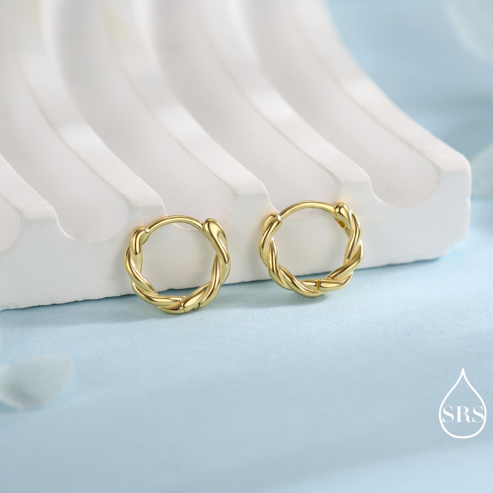 Sterling Silver Dainty Braided Hoop Earrings, 8mm or 10mm, Minimalist and Delicate Twist Rope Hoop Earrings, Silver, Gold, Rose Gold Finish