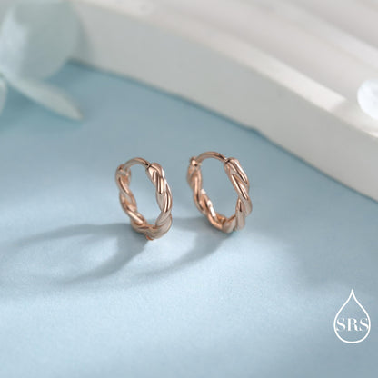 Sterling Silver Dainty Hoop Earrings with Braided Details, Minimalist and Delicate Twist Rope Hoop Earrings, Silver, Gold, Rose Gold Finish