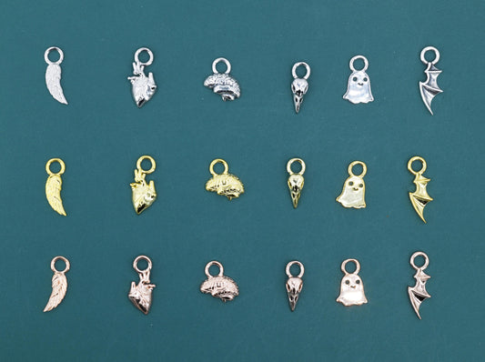 Halloween Theme Charms for Huggie Hoops, Sold as a pair, Sterling Silver Charms for Earrings, Detachable, Silver or Gold or Rose Gold