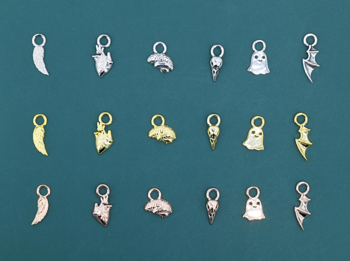 Halloween Theme Charms for Huggie Hoops, Sold as a pair, Sterling Silver Charms for Earrings, Detachable, Silver or Gold or Rose Gold