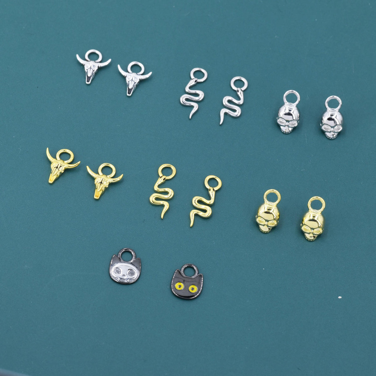 Halloween Charms for Huggie Hoops, Sold as a pair, Sterling Silver Charms for Earrings, Detachable, Silver or Gold or Rose Gold