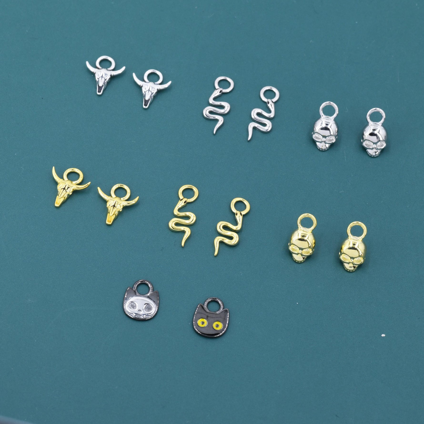Halloween Charms for Huggie Hoops, Sold as a pair, Sterling Silver Charms for Earrings, Detachable, Silver or Gold or Rose Gold