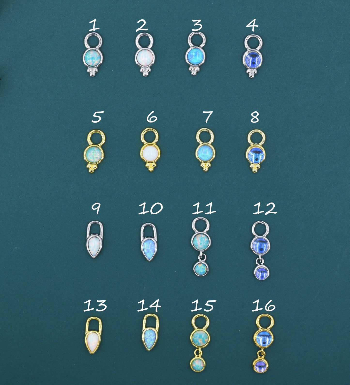 Opal or Moonstone Charms for Huggie Hoops, Sterling Silver Double Round Circle Opal Charms for Earrings, Detachable, Silver or Gold,