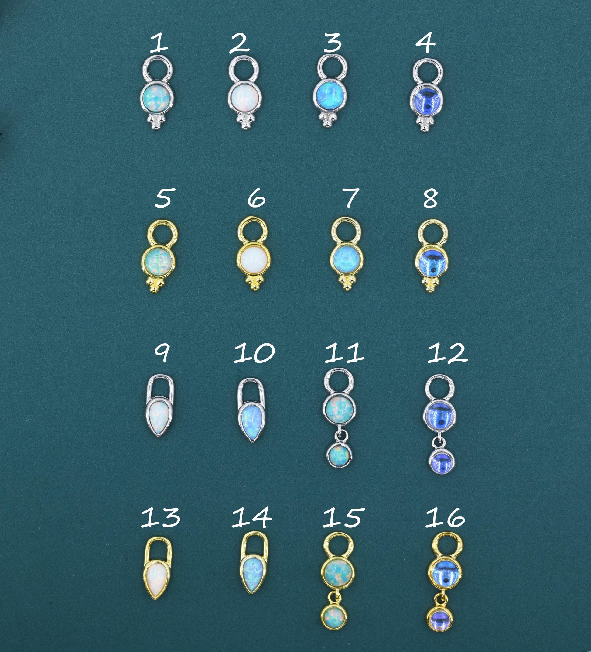 Opal or Moonstone Charms for Huggie Hoops, Sterling Silver Double Round Circle Opal Charms for Earrings, Detachable, Silver or Gold,