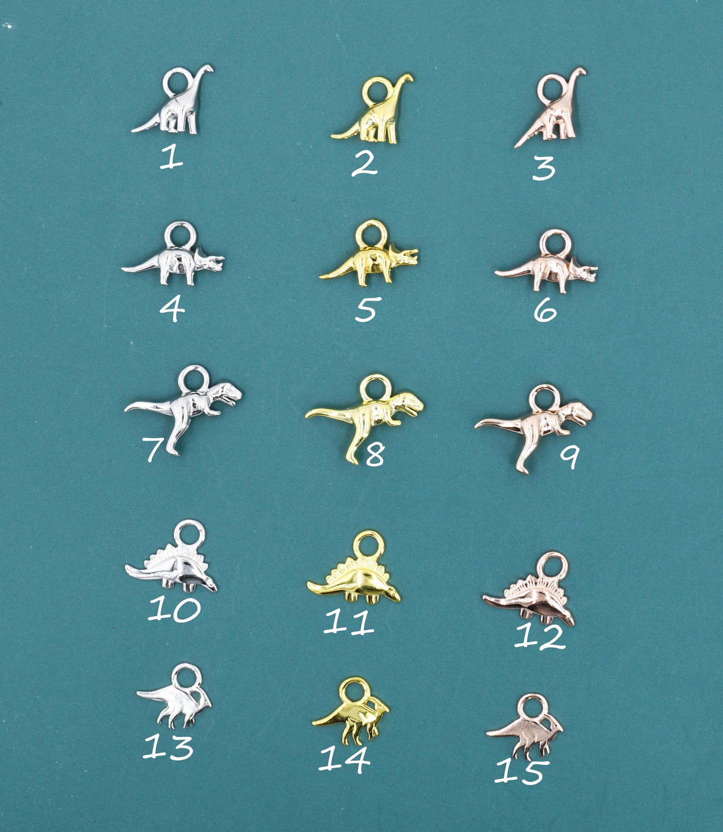 Dinosaur Collection Charms for Huggie Hoops, Sold as a pair, Sterling Silver Charms for Earrings, Detachable, Silver or Gold or Rose Gold