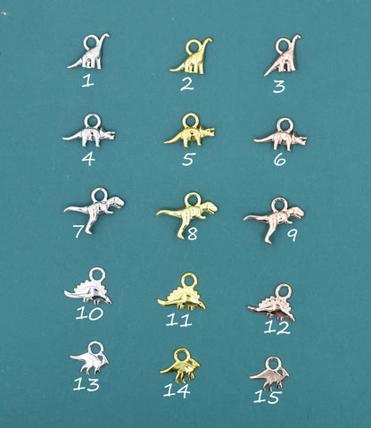 Dinosaur Collection Charms for Huggie Hoops, Sold as a pair, Sterling Silver Charms for Earrings, Detachable, Silver or Gold or Rose Gold