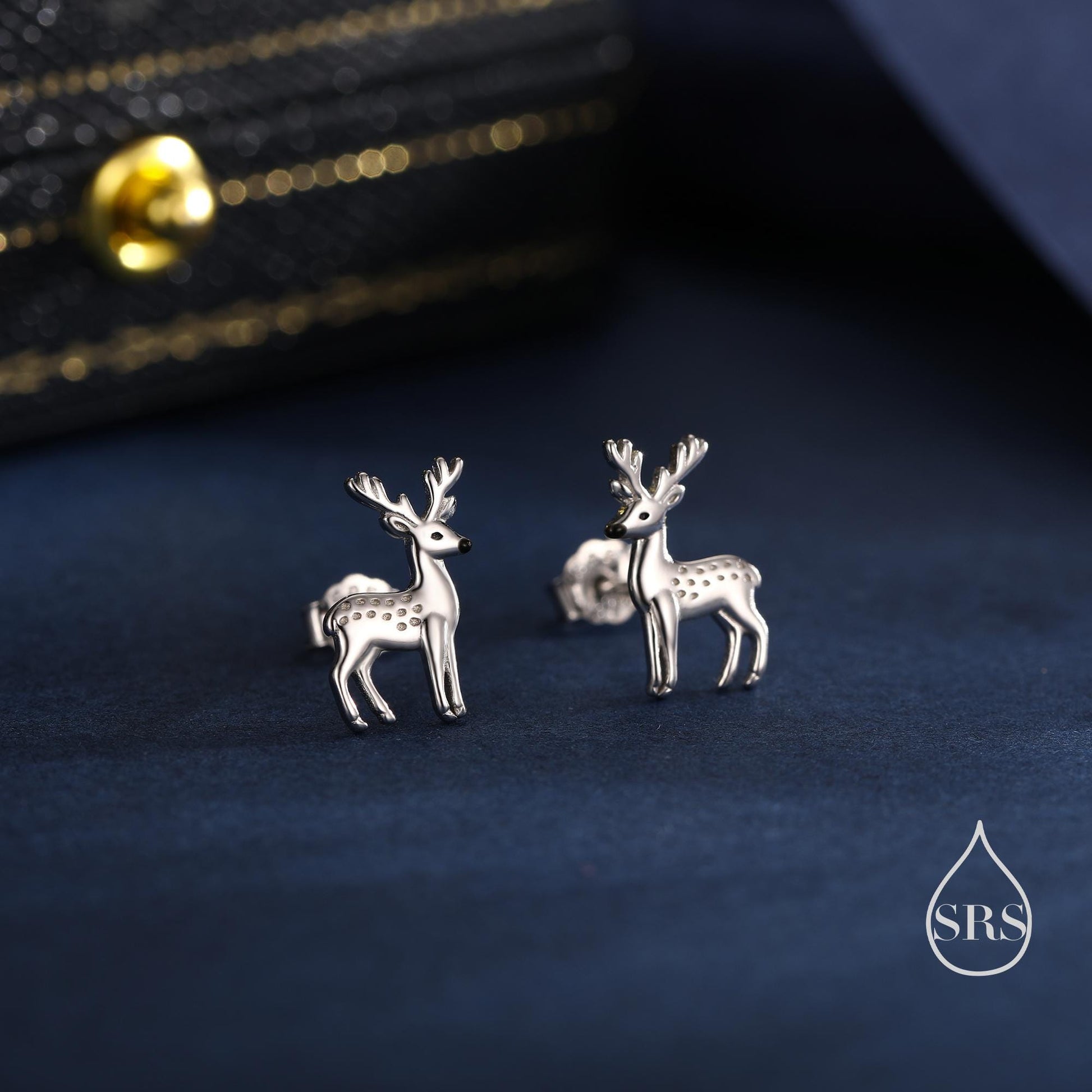 Sterling Silver Deer Stud Earrings – Minimalist Animal Design, Silver, Gold or Rose Gold Finish, Stag Deer Earrings, Small Animal Earrings
