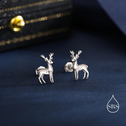 Sterling Silver Deer Stud Earrings – Minimalist Animal Design, Silver, Gold or Rose Gold Finish, Stag Deer Earrings, Small Animal Earrings