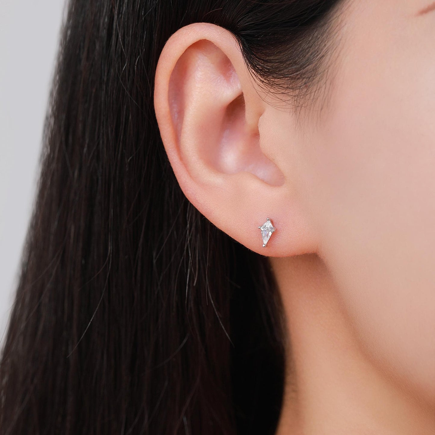 Extra Tiny Rhombus CZ Stud Earrings in Sterling Silver, Silver or Gold, Kite Shape Crystal Earrings, Geometric Minimalist Design
