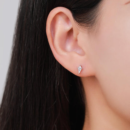 Extra Tiny Rhombus CZ Stud Earrings in Sterling Silver, Silver or Gold, Kite Shape Crystal Earrings, Geometric Minimalist Design