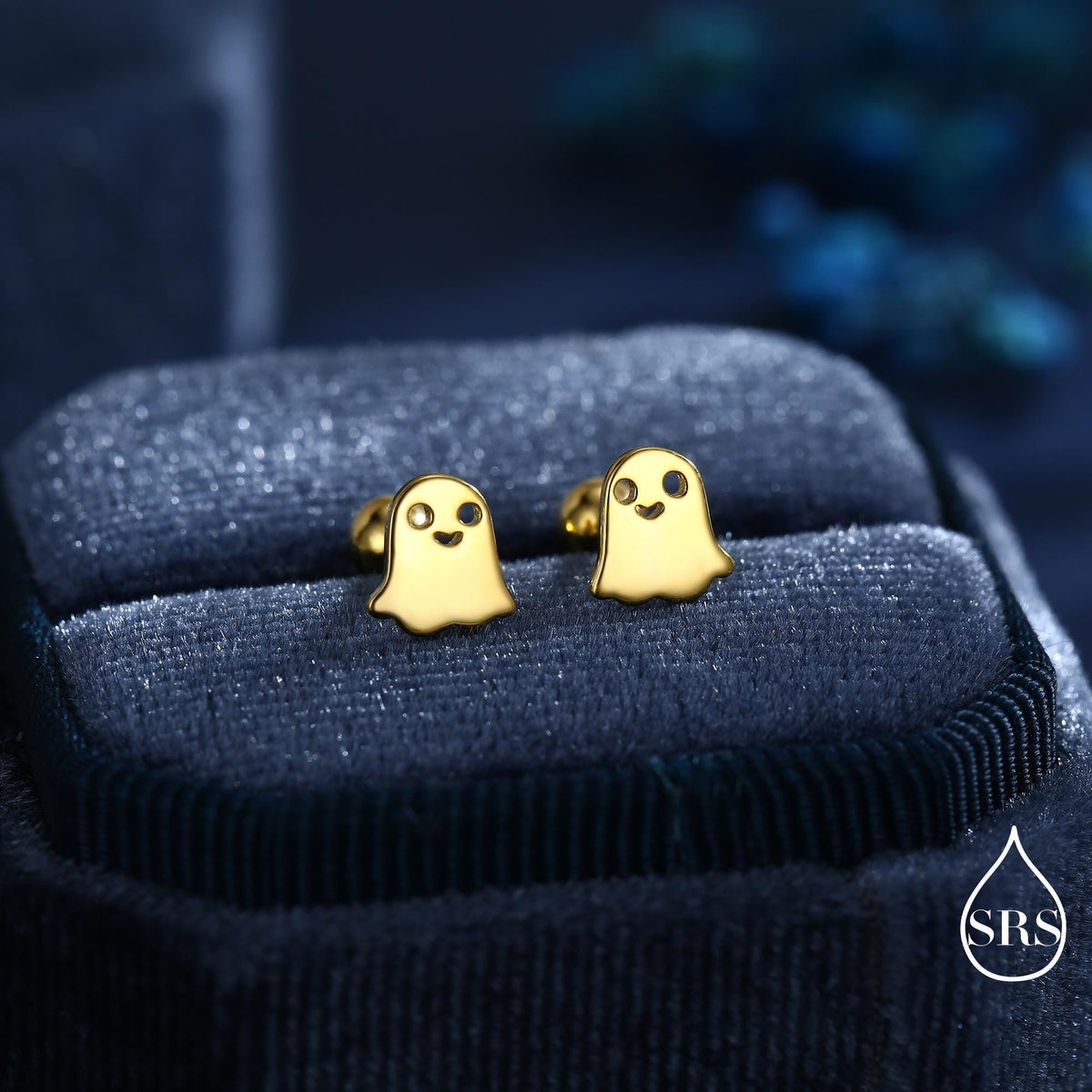 Tiny Little Cute Ghost 18G Screw Back Earrings in Sterling Silver