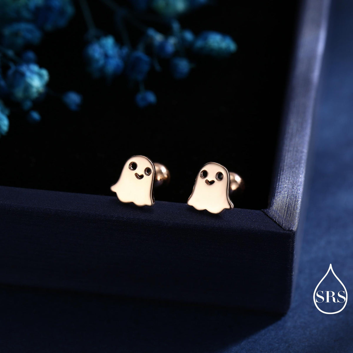 Tiny Little Cute Ghost 18G Screw Back Earrings in Sterling Silver
