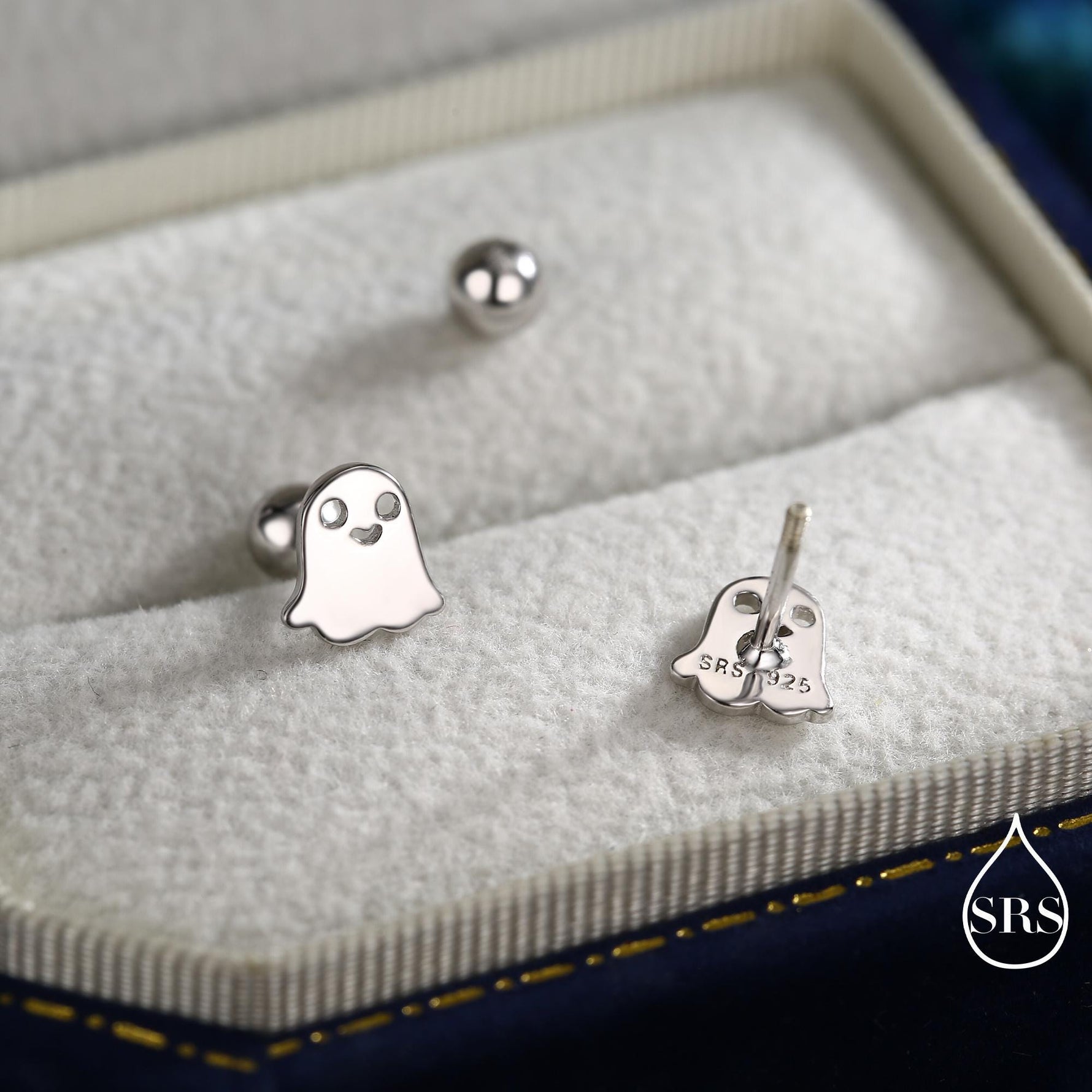 Tiny Little Cute Ghost 18G Screw Back Earrings in Sterling Silver