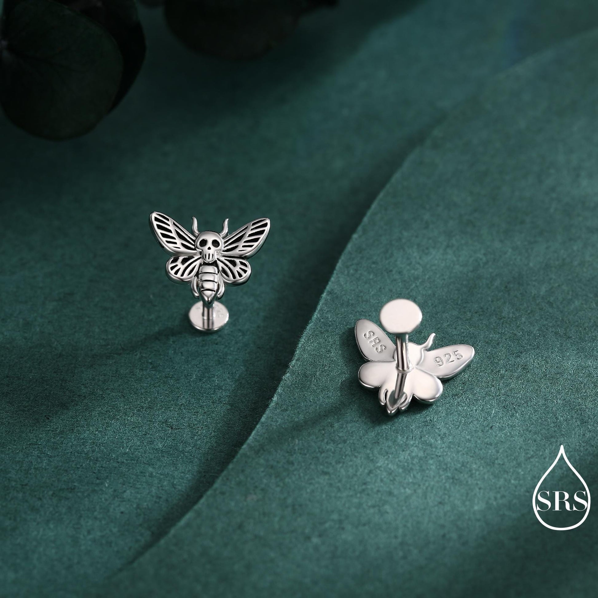 Death's-head Hawkmoth Moth Screw Back /Flat Back / Stud Earrings in Sterling Silver, Silver, Gold or Rose Gold, Nature Inspired