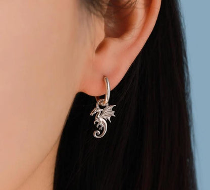 Dragon Collection Charms for Huggie Hoops, Sold as a pair, Sterling Silver Charms for Earrings, Detachable, Silver or Gold or Rose Gold