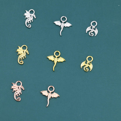 Dragon Collection Charms for Huggie Hoops, Sold as a pair, Sterling Silver Charms for Earrings, Detachable, Silver or Gold or Rose Gold