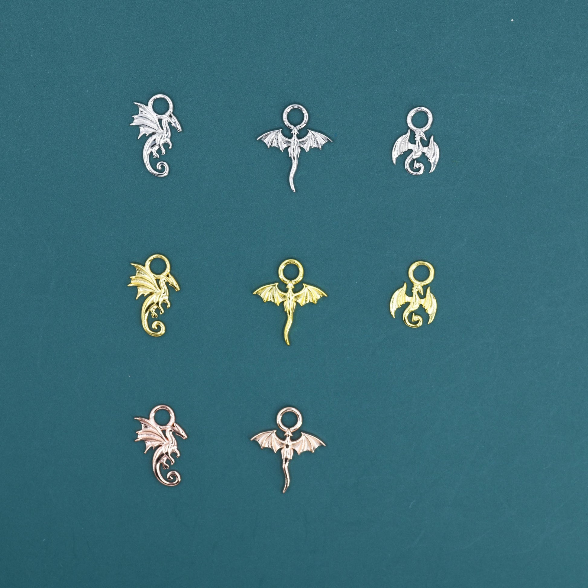 Dragon Collection Charms for Huggie Hoops, Sold as a pair, Sterling Silver Charms for Earrings, Detachable, Silver or Gold or Rose Gold