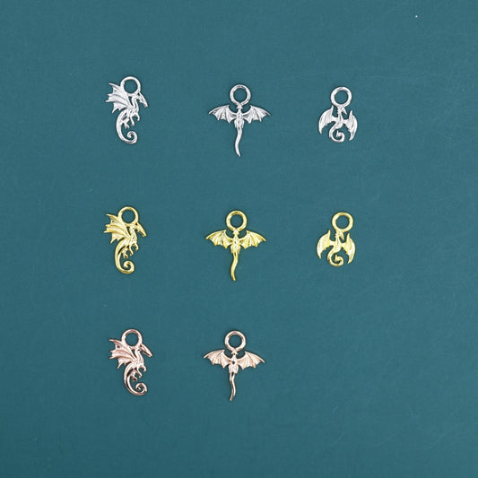 Dragon Collection Charms for Huggie Hoops, Sold as a pair, Sterling Silver Charms for Earrings, Detachable, Silver or Gold or Rose Gold