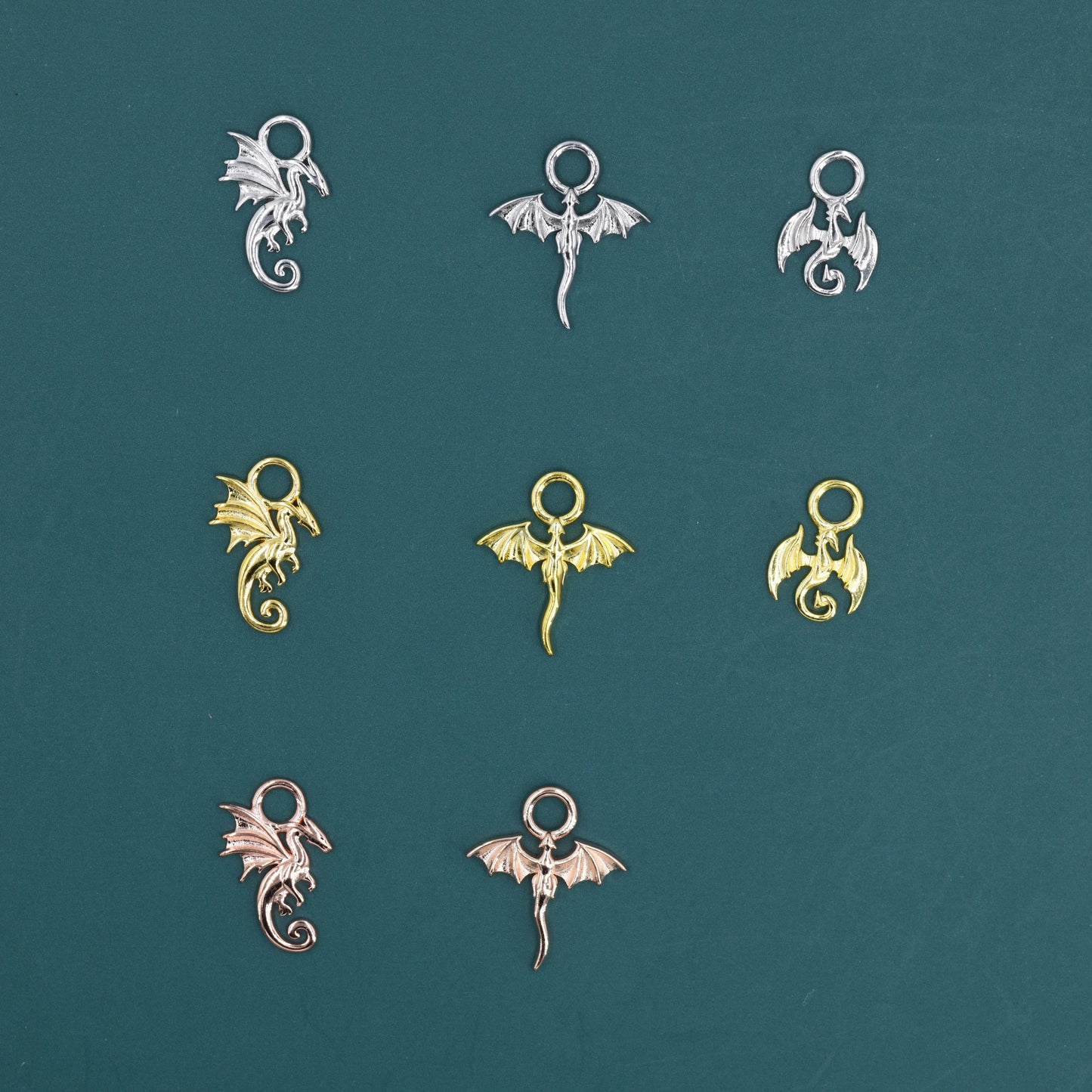 Dragon Collection Charms for Huggie Hoops, Sold as a pair, Sterling Silver Charms for Earrings, Detachable, Silver or Gold or Rose Gold