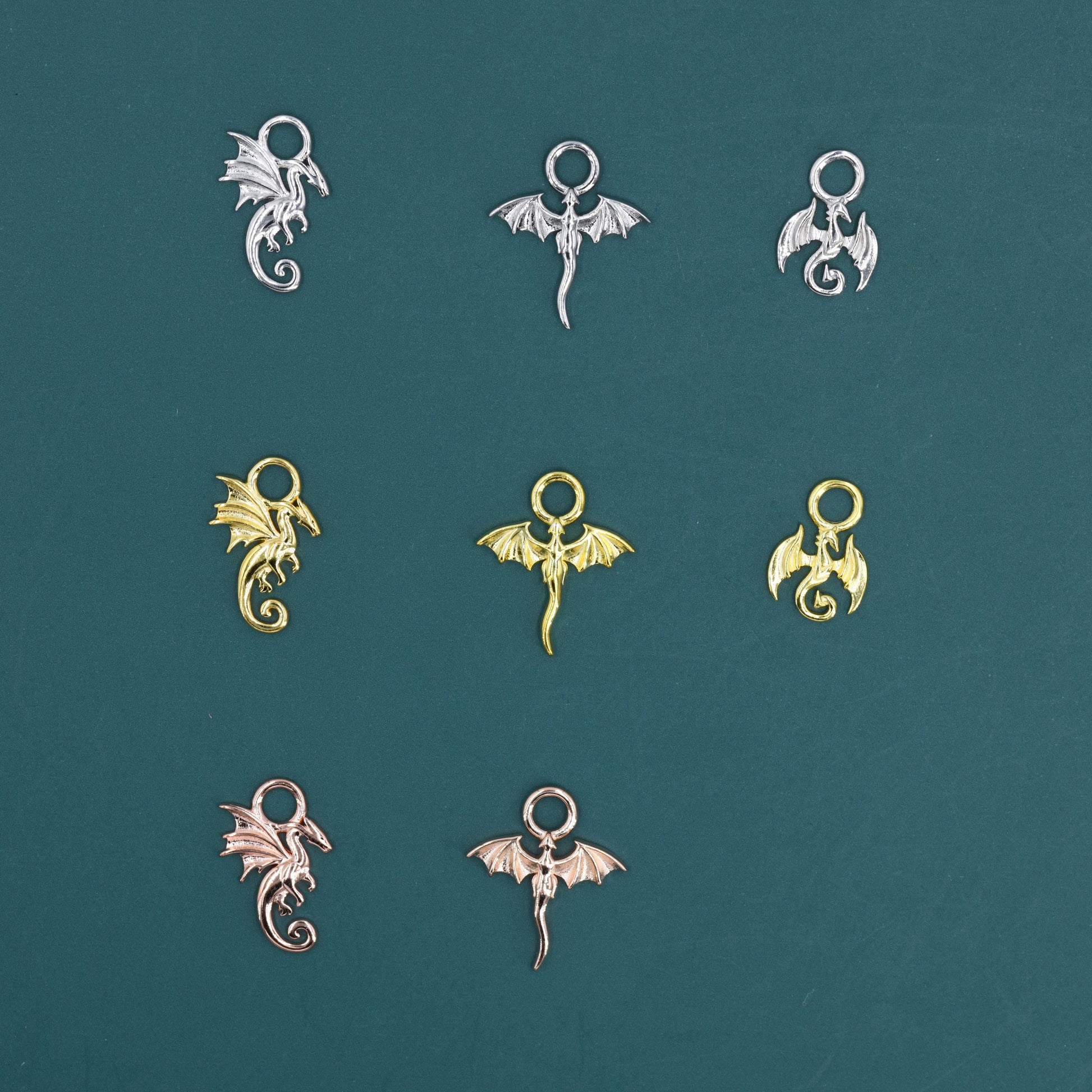 Dragon Collection Charms for Huggie Hoops, Sold as a pair, Sterling Silver Charms for Earrings, Detachable, Silver or Gold or Rose Gold