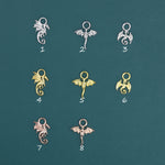 Dragon Collection Charms for Huggie Hoops, Sold as a pair, Sterling Silver Charms for Earrings, Detachable, Silver or Gold or Rose Gold