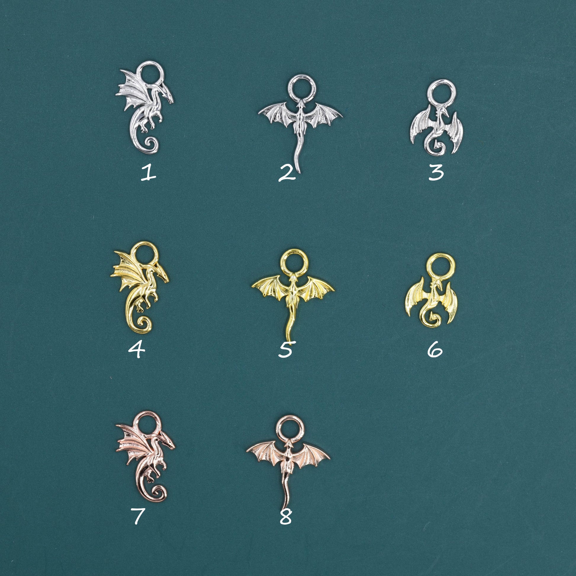 Dragon Collection Charms for Huggie Hoops, Sold as a pair, Sterling Silver Charms for Earrings, Detachable, Silver or Gold or Rose Gold