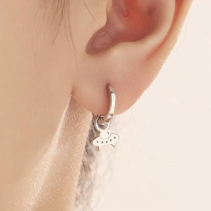 Extra Terrestrial Charms for Huggie Hoops in Sterling Silver, Spaceship Alien Charms for Earrings, Detachable, Silver or Gold or Rose Gold