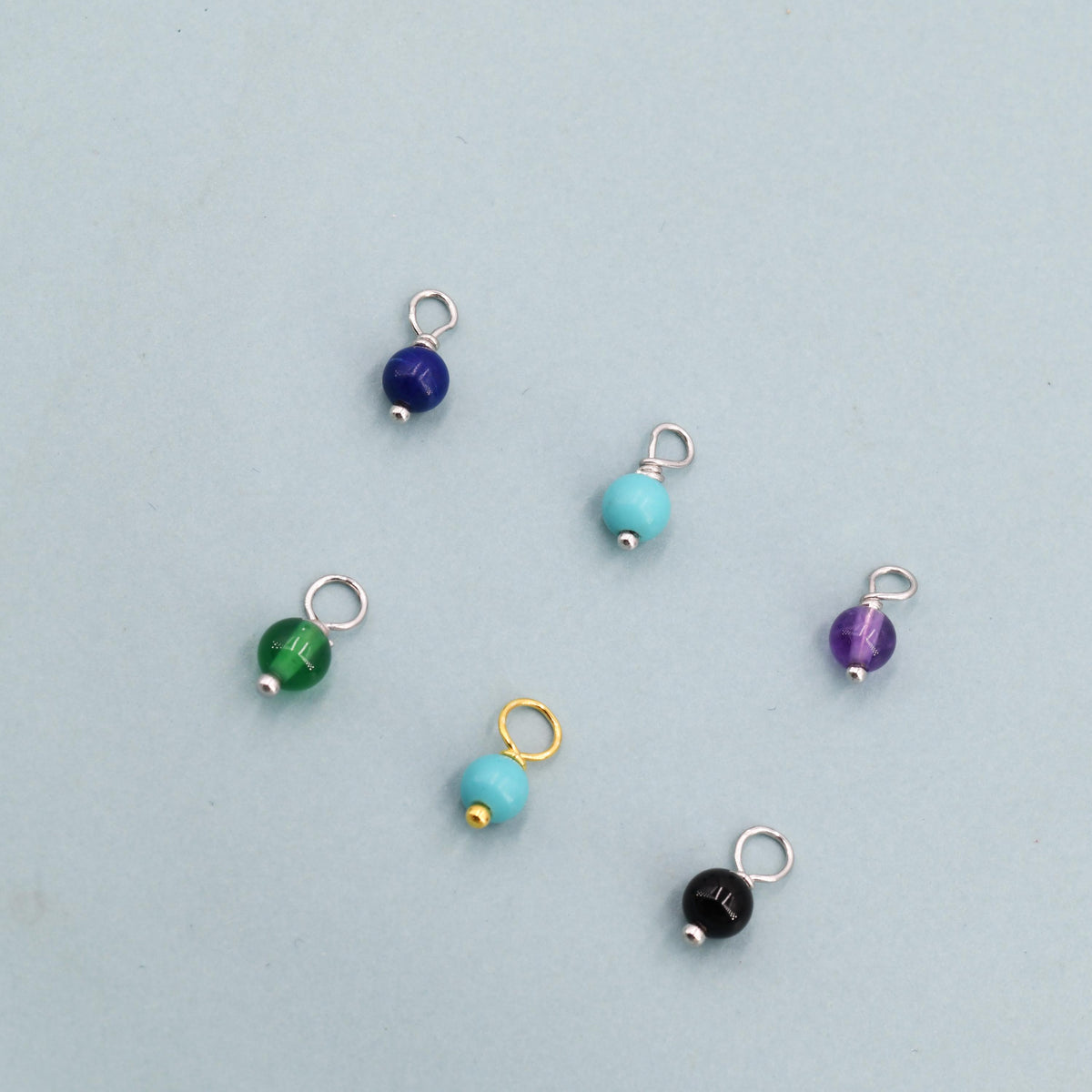 4mm Natural Semi-Precious Gemstones Charms for Huggie Hoops in Sterling Silver, Sold as a Pair, Charms for Earrings, Silver or Gold,