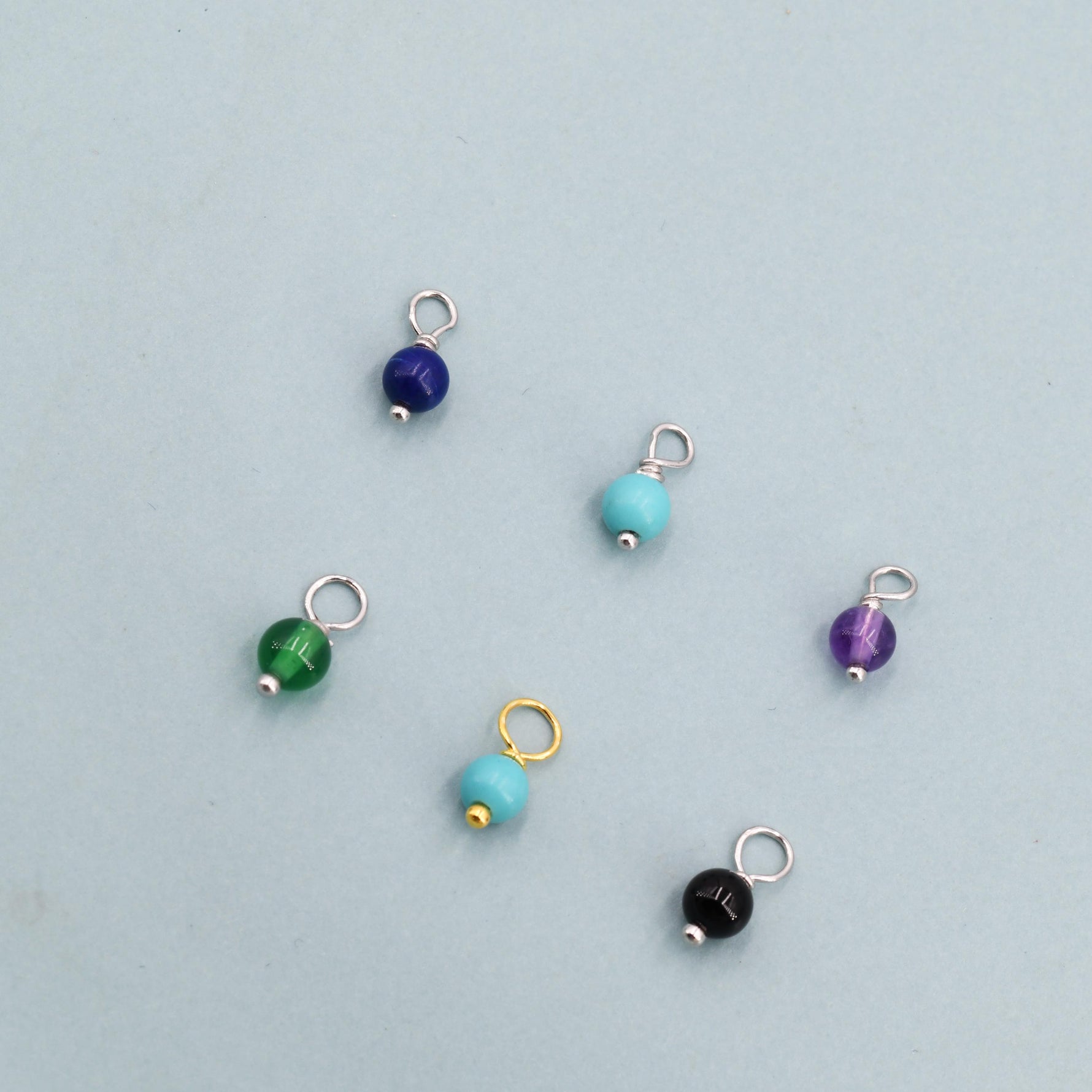 4mm Natural Semi-Precious Gemstones Charms for Huggie Hoops in Sterling Silver, Sold as a Pair, Charms for Earrings, Silver or Gold,