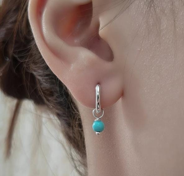 4mm Natural Semi-Precious Gemstones Charms for Huggie Hoops in Sterling Silver, Sold as a Pair, Charms for Earrings, Silver or Gold,