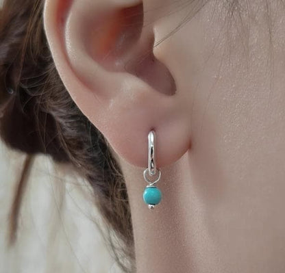 6mm Natural Labradorite and Amethyst Charms for Huggie Hoops in Sterling Silver, Sold as a Pair, Charms for Earrings, Silver or Gold,