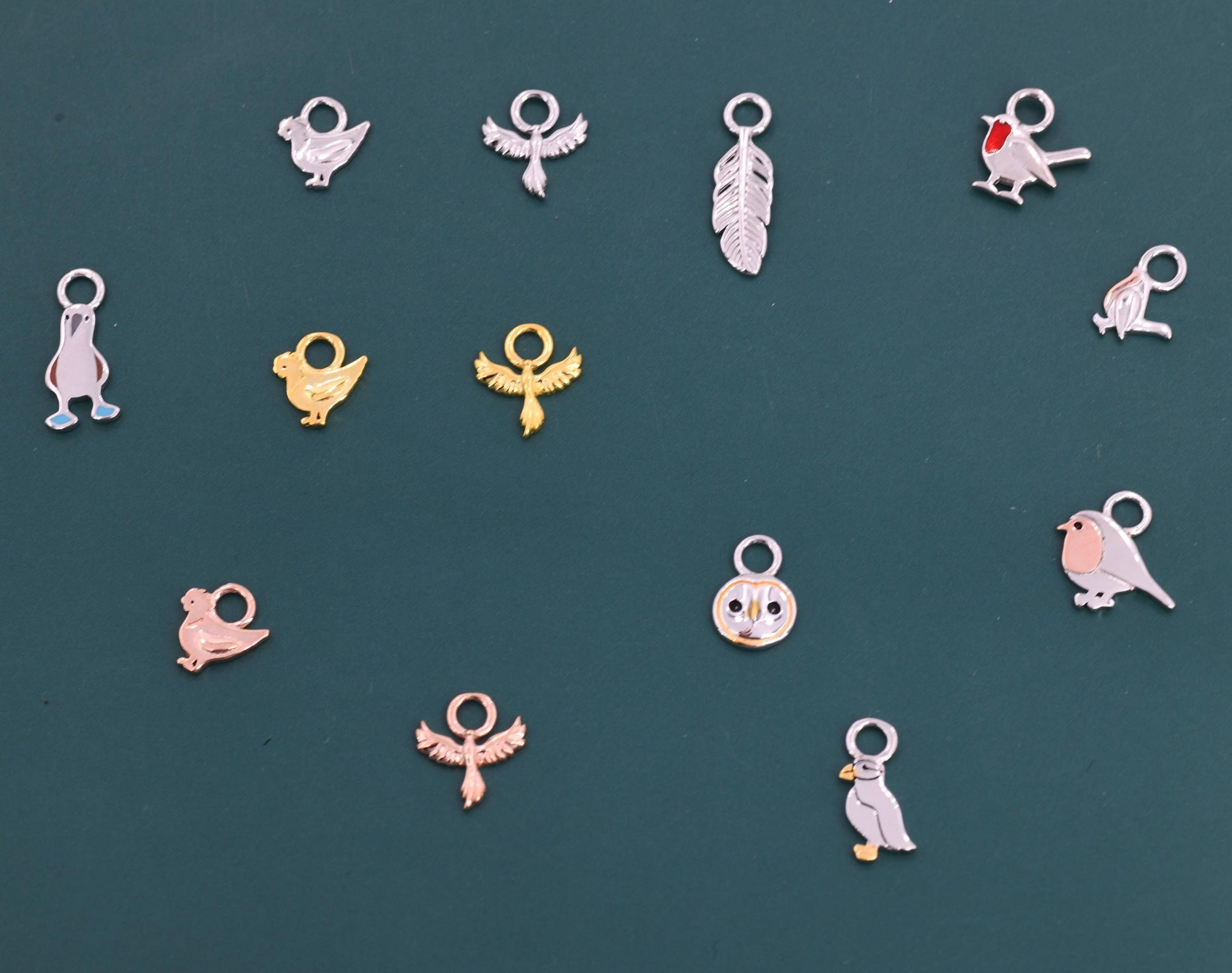 Bird Charms for Huggie Hoops in Sterling Silver, Bird and Feathers Charms for Hoops Earrings, Robin Bird Hoop Charms, Owl Charms