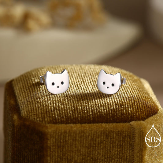 Sterling Silver Super Cute Kitty Cat Stud Earrings, Cat Lady Earrings, Fun and Quirky Animal Lover, Cat Earrings
