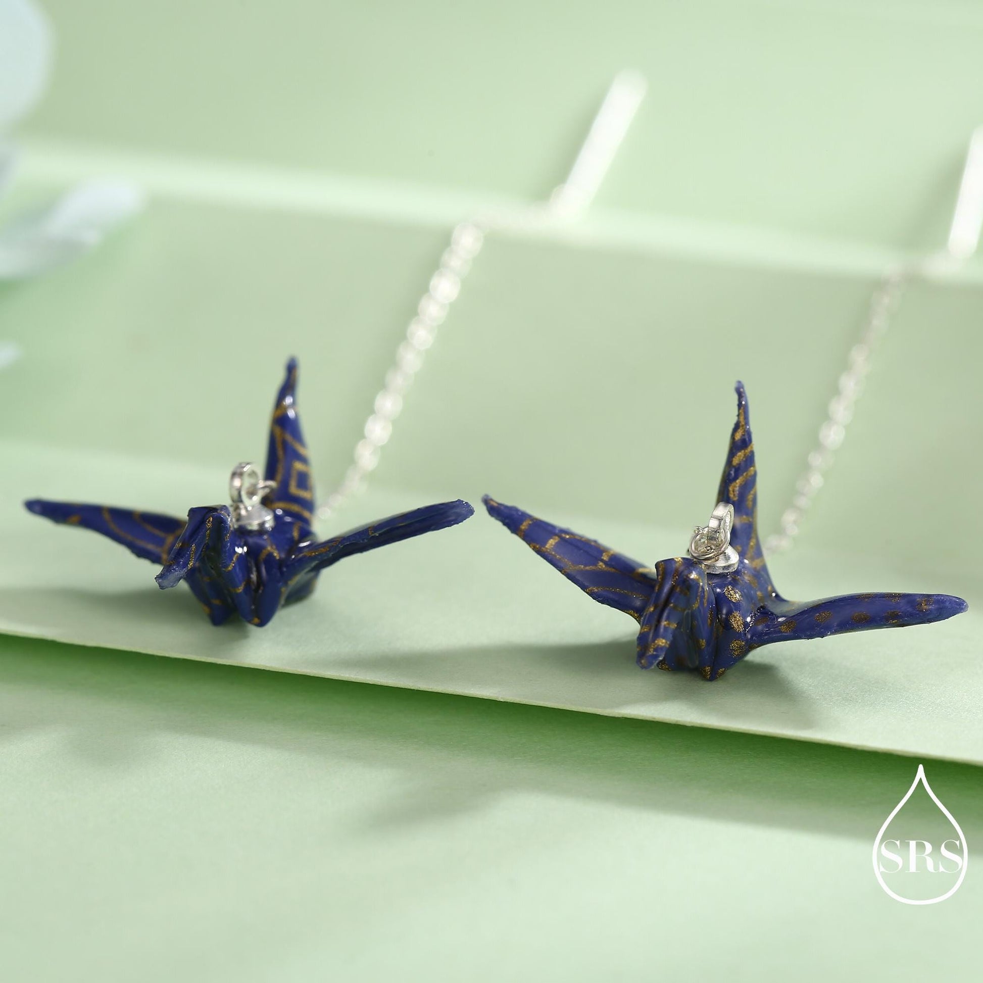 Japanese Paper Origami Crane Threader Earrings in Sterling Silver, Resin Sealed Genuine Japanese Washi Paper, Blue, Long Lasting Earrings