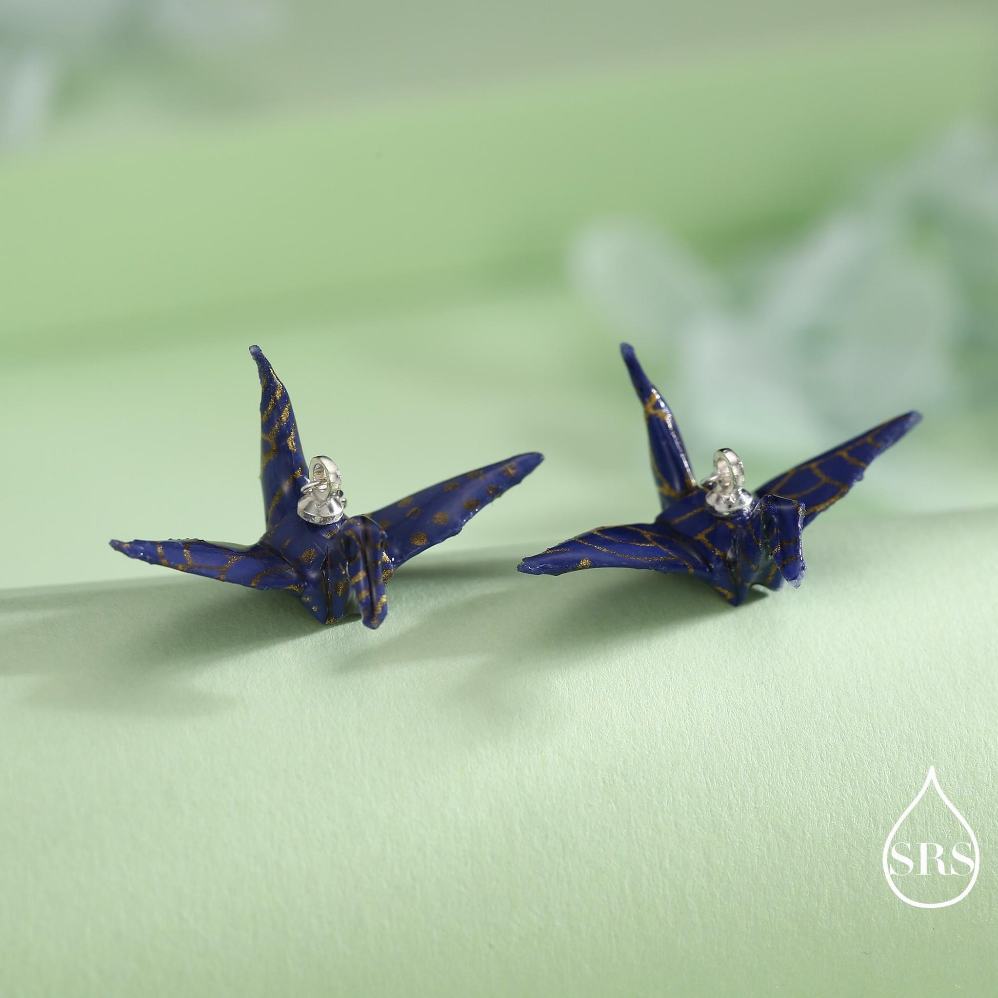 Japanese Paper Origami Crane Threader Earrings in Sterling Silver, Resin Sealed Genuine Japanese Washi Paper, Blue, Long Lasting Earrings