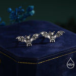 Bat Skeleton Stud Earrings in Sterling Silver, Oxidised Finish, Bat with Wings Earrings, Oxidised Silver Bat Earrings