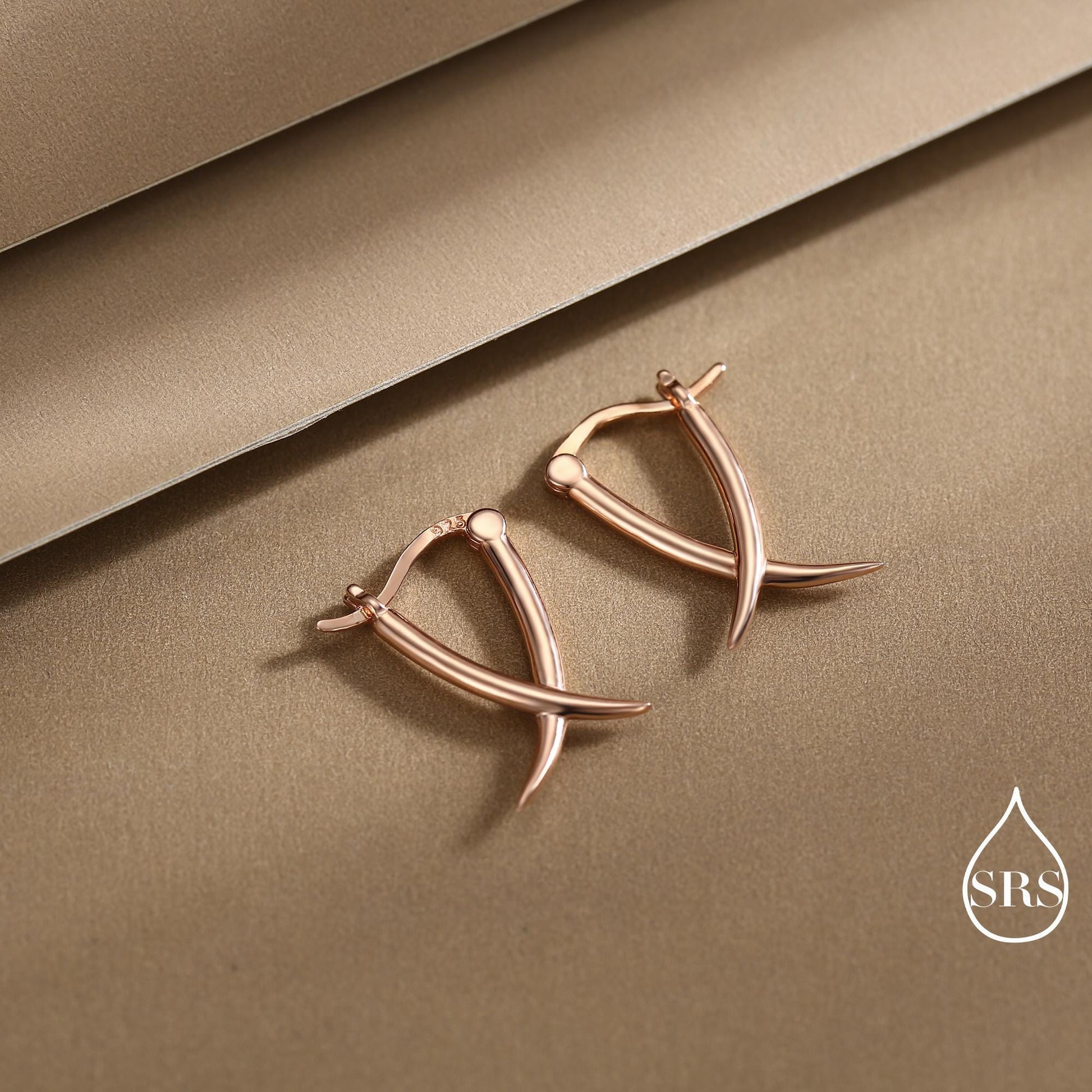 Minimalist Sterling Silver Tusks Hoop Earrings, Silver or Gold or Rose Gold Finish, Geometric Cross Over Large hoops, Subtle Statement Hoops