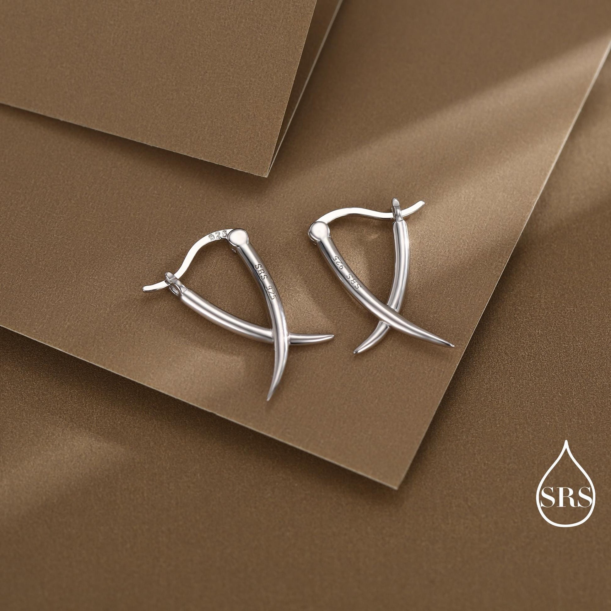 Minimalist Sterling Silver Tusks Hoop Earrings, Silver or Gold or Rose Gold Finish, Geometric Cross Over Large hoops, Subtle Statement Hoops