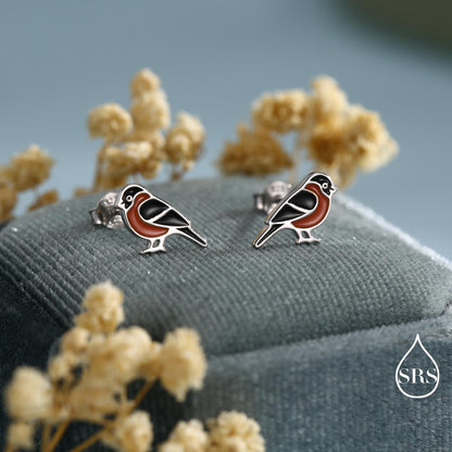 Bullfinch Sterling Silver Stud Earrings, Enamel Coated Bullfinch Bird Earrings, Nature Inspired Animal Earrings, Finch Stud