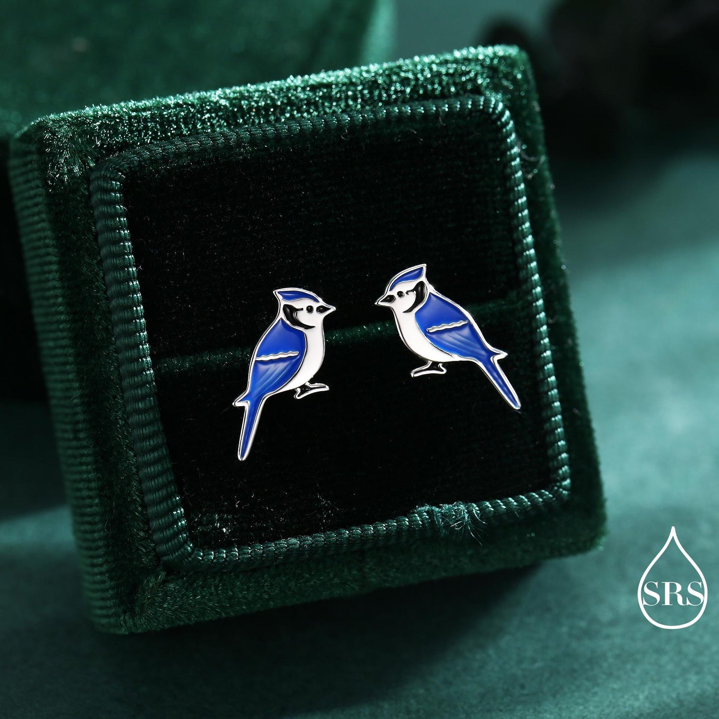 Blue Jay Sterling Silver Stud Earrings, Enamel Coated Blue Jay Bird Earrings, Nature Inspired Animal Earrings