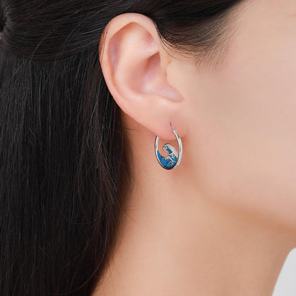 The Great Wave Sterling Silver Hoop Earrings, Large Statement Hoops with Hand Applied Enamel, Wave Earrings, Ocean Earrings